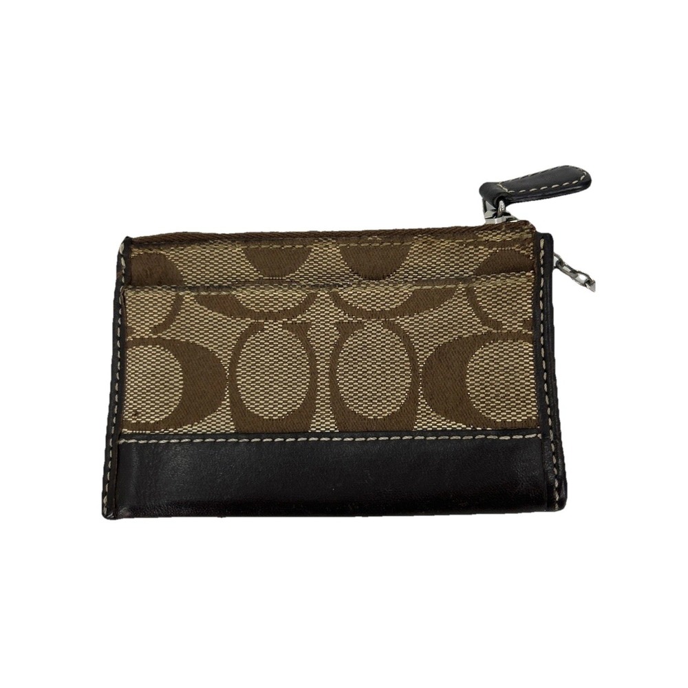 Coach Signature Canvas Leather Mini Skinny ID Case Wallet Brown Khaki